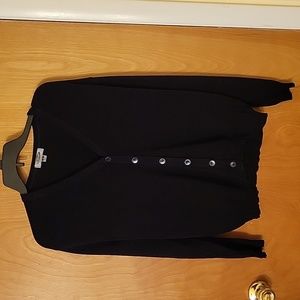 Navy, button front knit sweater. Size L